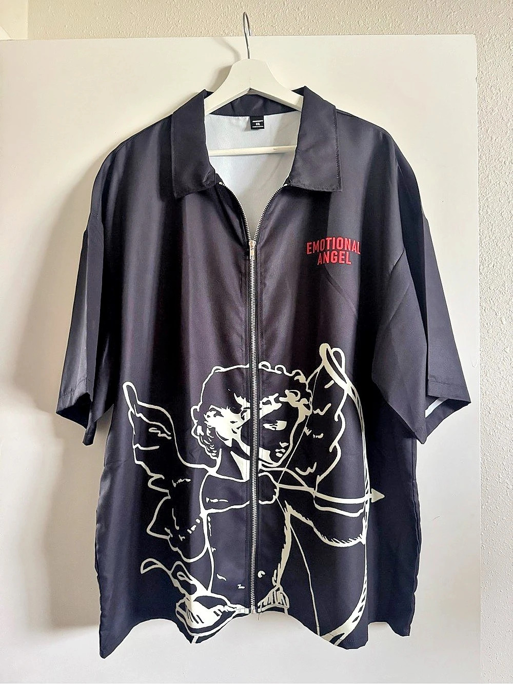 Manfinity Streetrush Emotional Angel Full Zip Short Sleeve Shirt Black XXL